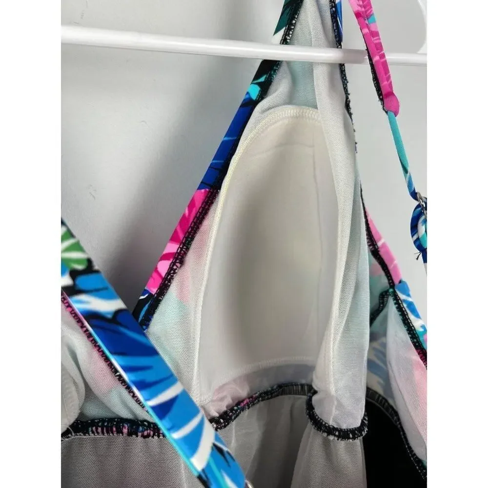 Swim Solutions Plus Size Blue Pink Floral One Piece Swimsuit 22W - Picture 4 of 8